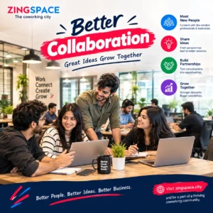 Professionals collaborating and sharing ideas in a coworking space