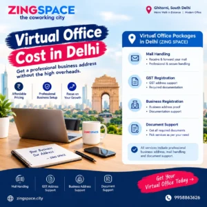 Virtual office cost in Delhi with mail handling, GST address support, business address and document support