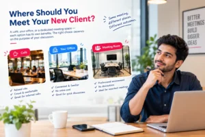 Comparing a café, office, and meeting room for meeting a new client